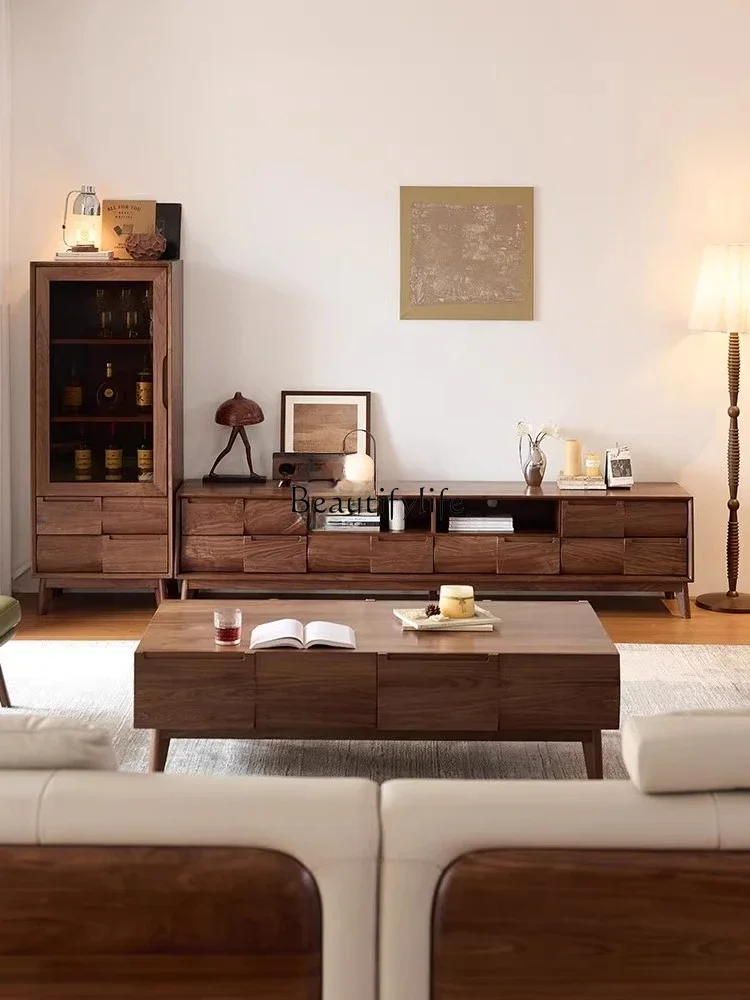 

yj7 North American Black Walnut Solid Wood Coffee Table Small Apartment Living Room Floor Standing Rectangular Square Table