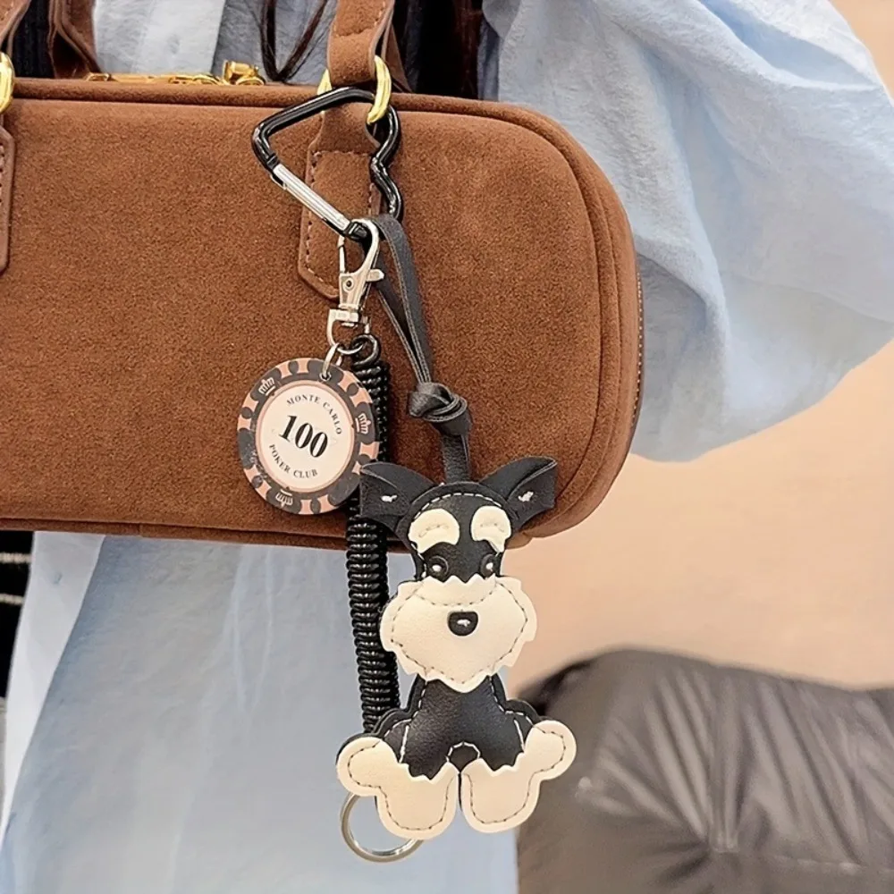 

PU Leather Schnauzer Keychain, Hand Sewn Cute Dog Pendant for Car Key and Bag Fashion Decoration Gift