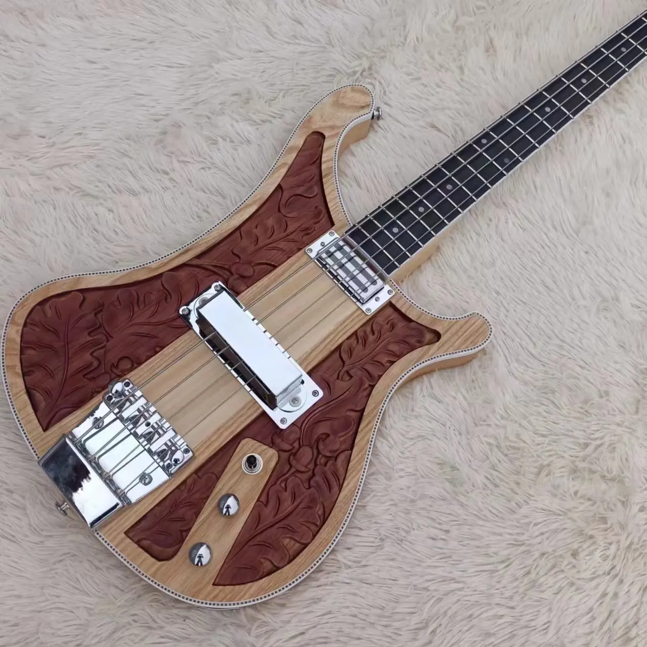 Factory Customized High-Quality 4-String Panel Carved Electric Guitar Bass