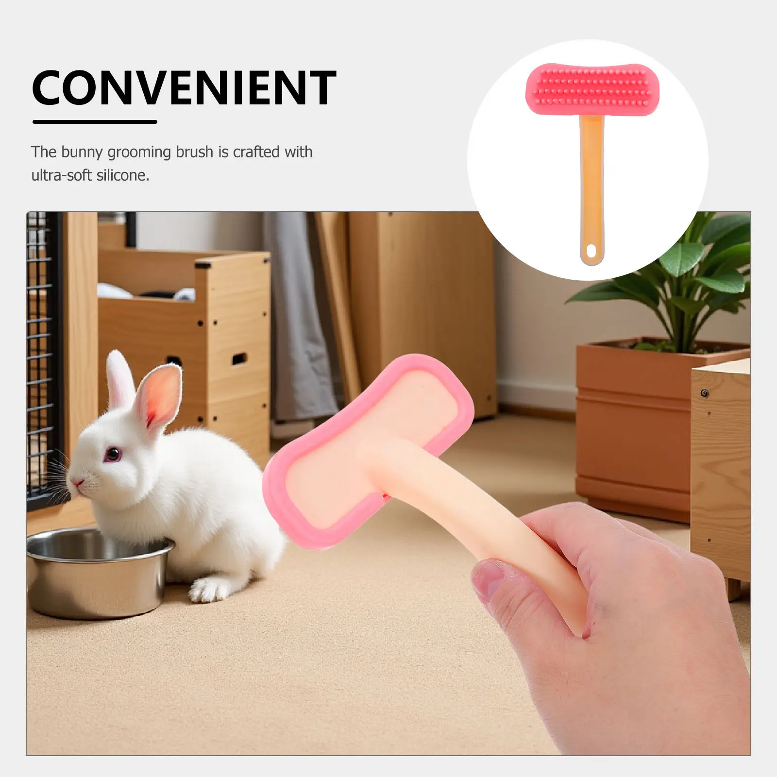 Bunny Grooming Brush Pink Soft Silicone Small Pet Bath Massage Tool Rabbit Comb Guinea Pig Brush Deshedding Shedding Hair view 5