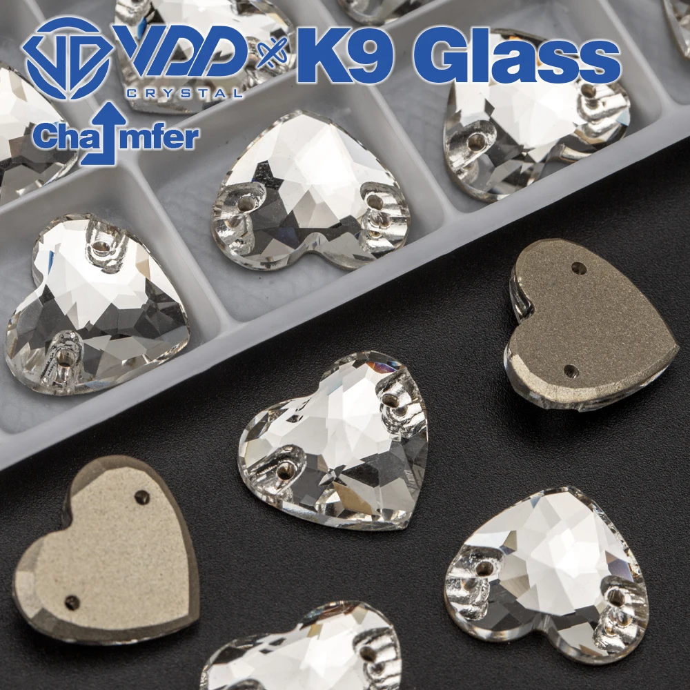 VDD Heart High Quality K9 Glass Sew On Rhinestones Sewing Clear Crystals Flat Back Stones For Clothes Accessories Wedding Dress