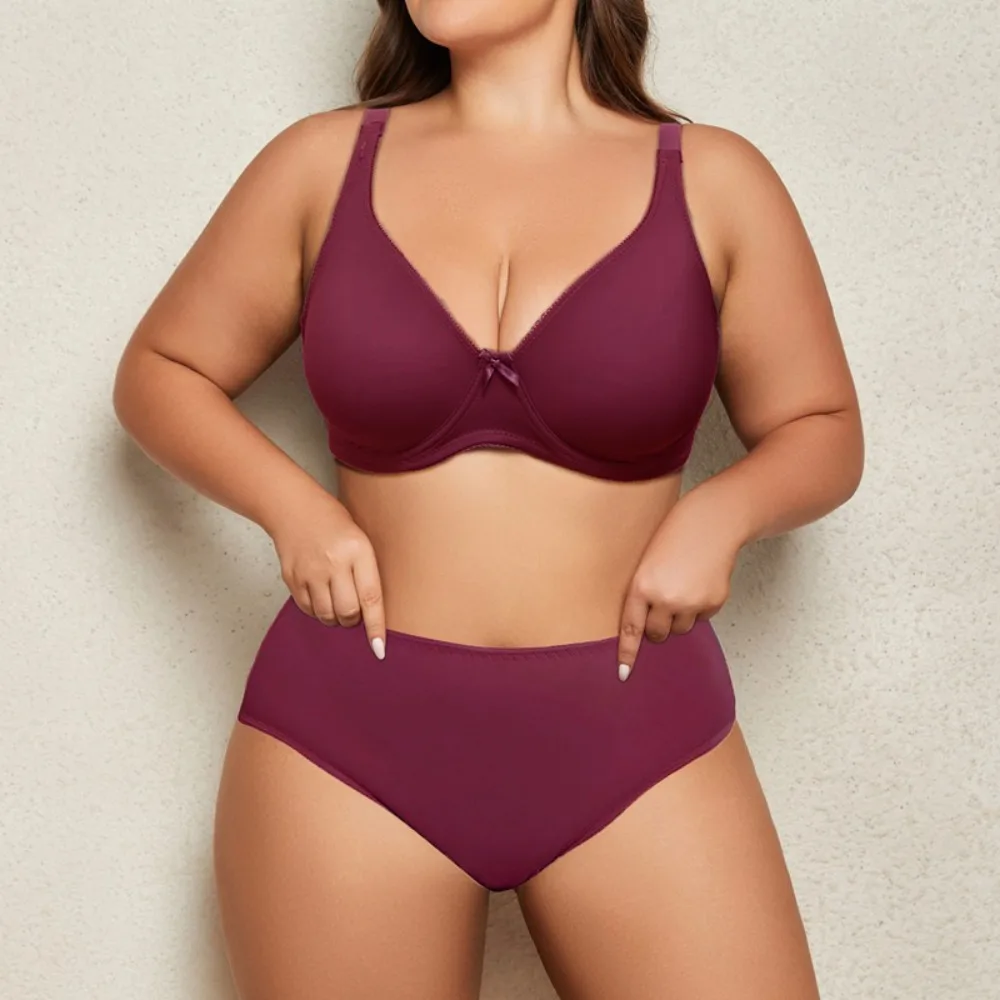 

Comfortable Plus Size Smooth Bra Underwear Set Without Sponge Thin Cup Steel Ring Bra