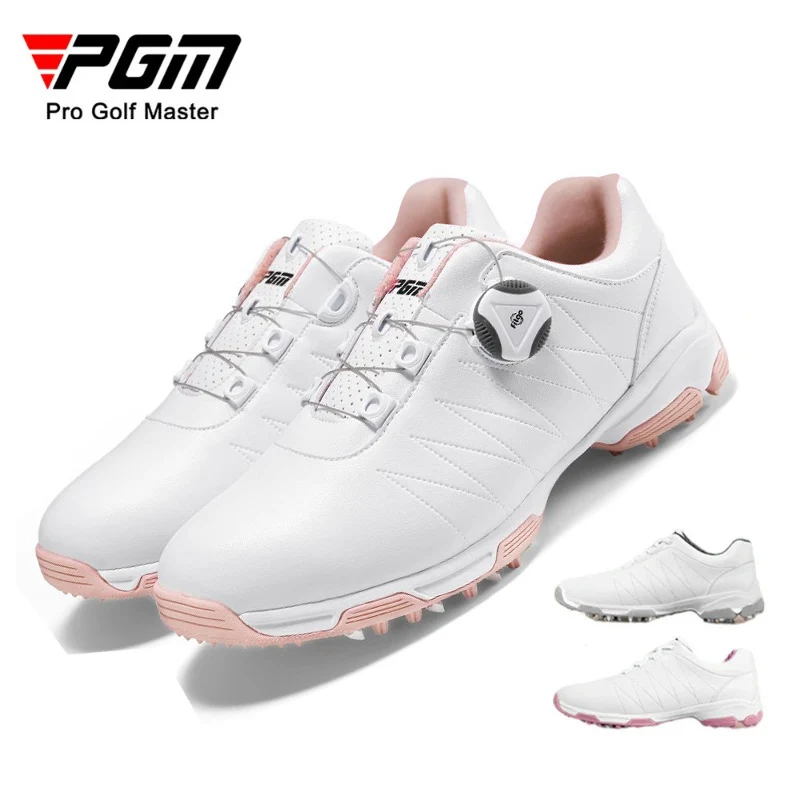 PGM Women Golf Shoes Waterproof Lightweight Knob Buckle Shoelace Sneakers Ladies Breathable Non-Slip Trainers Shoes XZ082