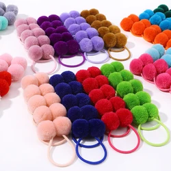 10Pcs Solid Double Plush Ball Elastic Hair Bands For Kids Girls Hair Ropes Ties Ponytail Headwear Hair Accessories Gift