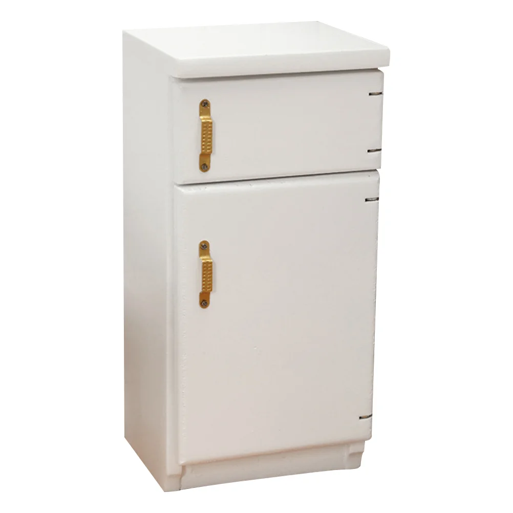 Refrigerador de doble puerta en miniatura para casa, modelo de muebles, adorno de madera, accesorios de casa de muñecas, escena/escala, blanco