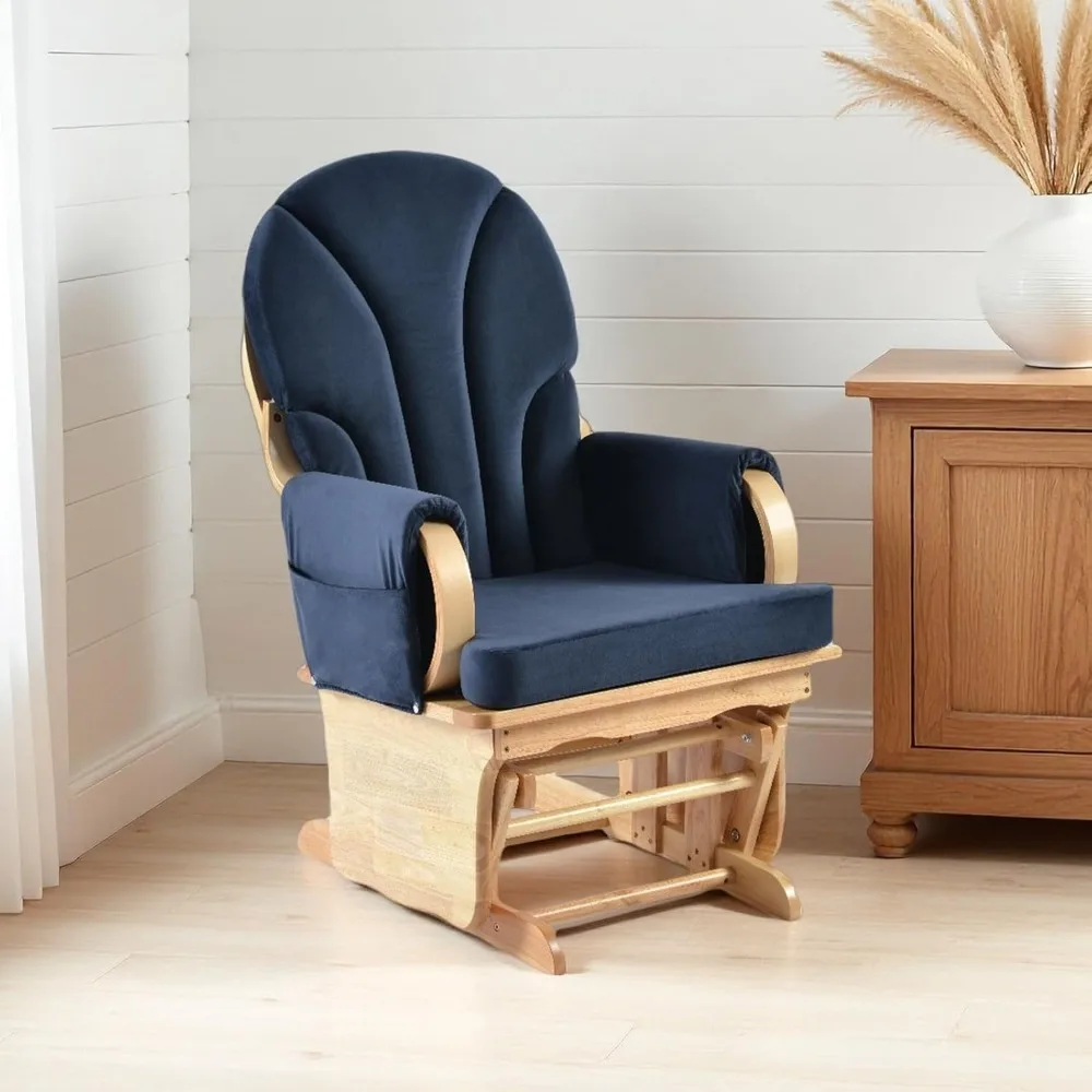 

Solid wood glider soft rocking chair, stylish and modern glider joystick with soft cushion, smooth indoor swinging motion