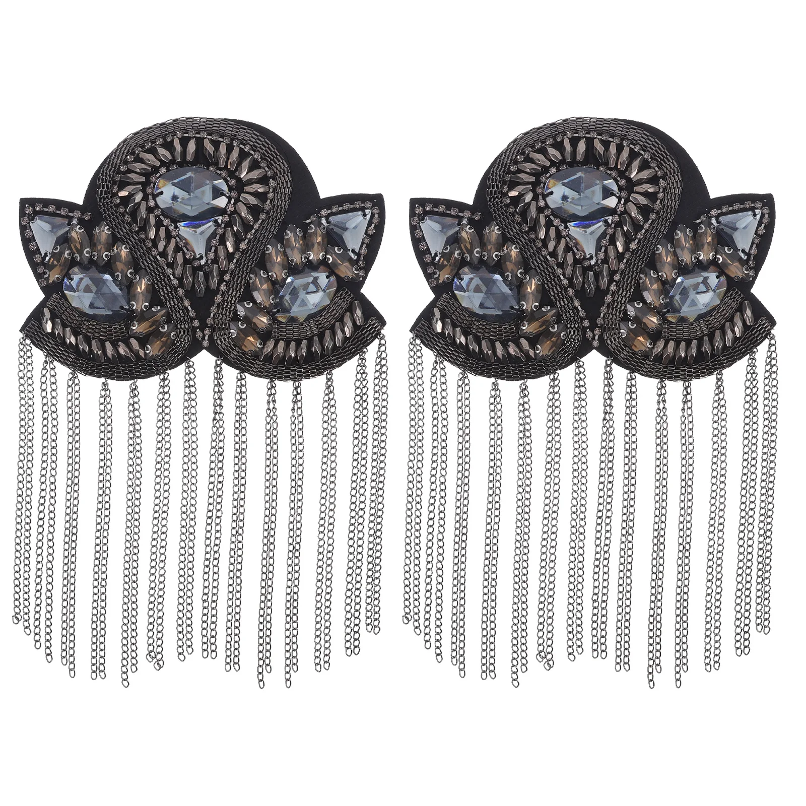 

2Pcs Detachable Tassel Shoulder Epaulettes - Metal Rhinestone Beaded Epaulets for Jacket Blazer Punk Style Brooch Pin Festival
