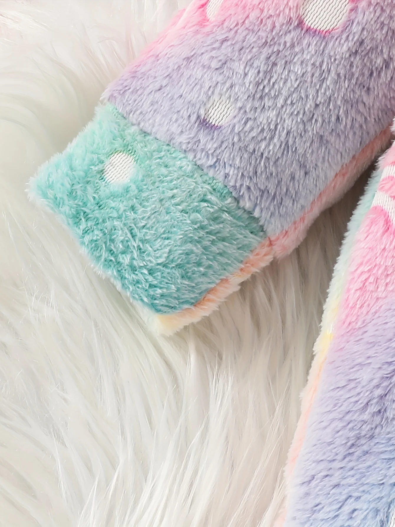 Baby children\'s fall and winter furry thermal crawl suit baby rainbow unicorn pattern plush hoodie