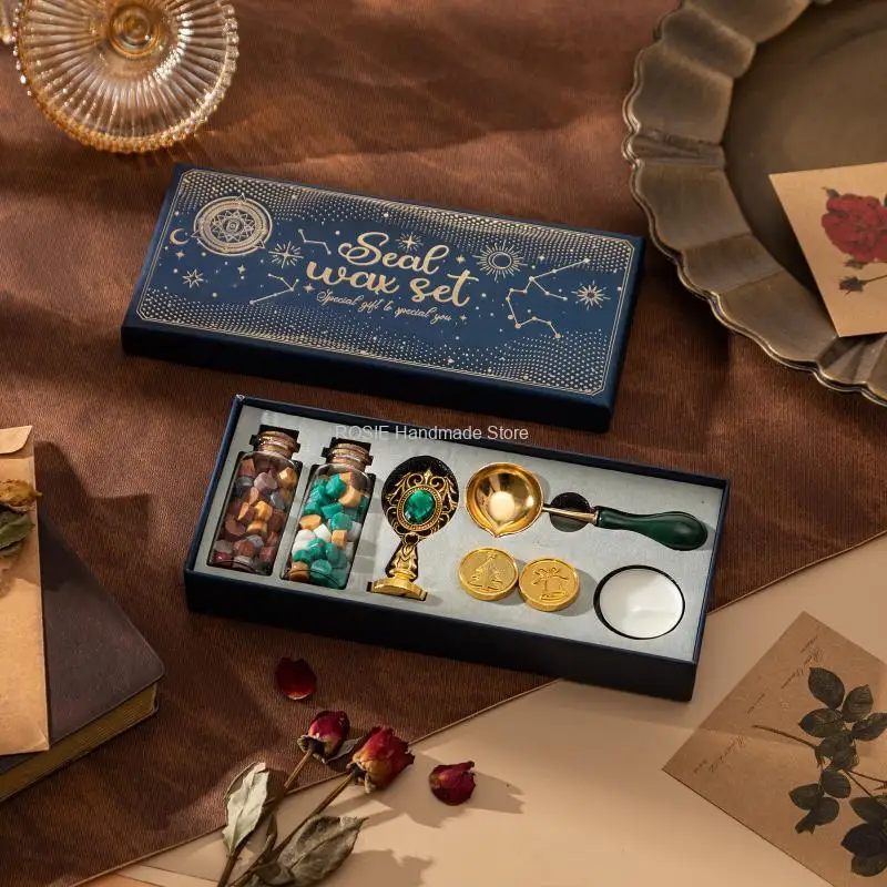 Vintage lacquer cera selo set, caixa de presente europeu, convite do cartão postal, carta fazendo, cera de selagem, impressão decoração do casamento