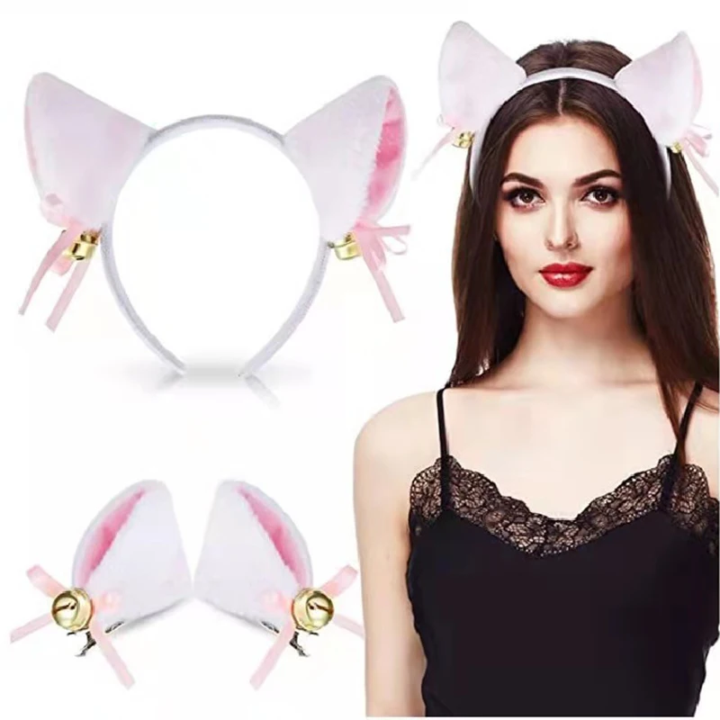 Cute Cat Ears Bell Headband Plush Hairband Hairpin Beautiful Dance Prom Cosplay Party Lolita Bow Bell Headband Hair Accessories