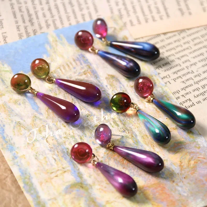 2pcs Japan stereoscopic quicksand pendant earring charms water droplets diy resin accessories Earrings Hairpins material