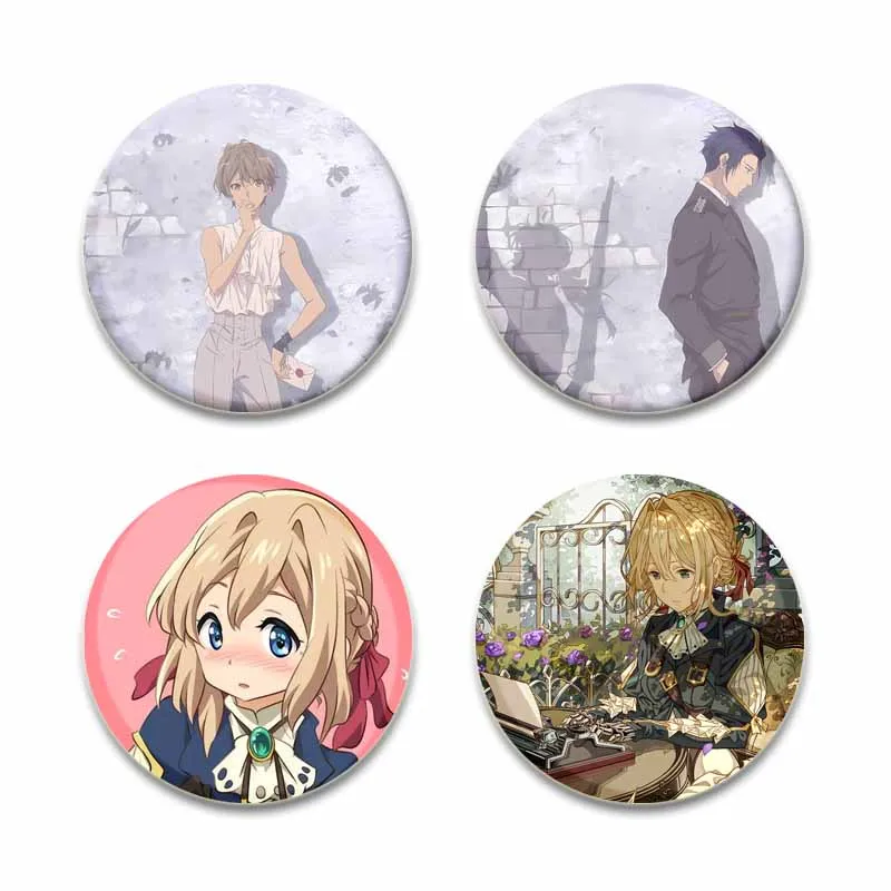 32/44/58mm Anime Violet Evergarden Round Cartoon Style Handmade Tinplate Badge Round Enamel Pins for Jewelry Gift Accessory