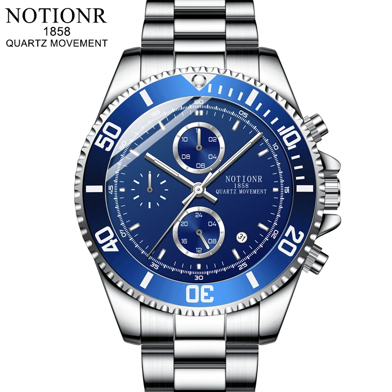 NOTIONR Luxury Mens Blue Watches Men Business Waterproof Calendar Quartz Watch Man Casual Luminous Clock relogio masculino