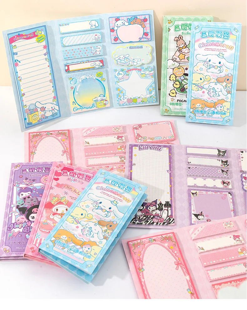 180 Pcs Kawaii Sanrio Kuromi Sticky Notes Cinnamoroll Melody Pochacco Multi-purpose Cute Sticky Notes Student Office Stationery