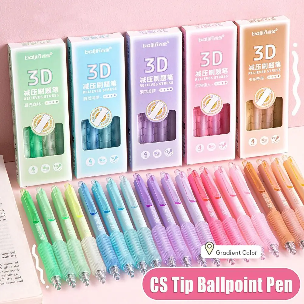 4PCS/Set High Quality Soft Grip Ballpoint Pen Press Type CS Tip Gel Pen Quick Drying 0.5mm Black Ink Neutral Pen Students