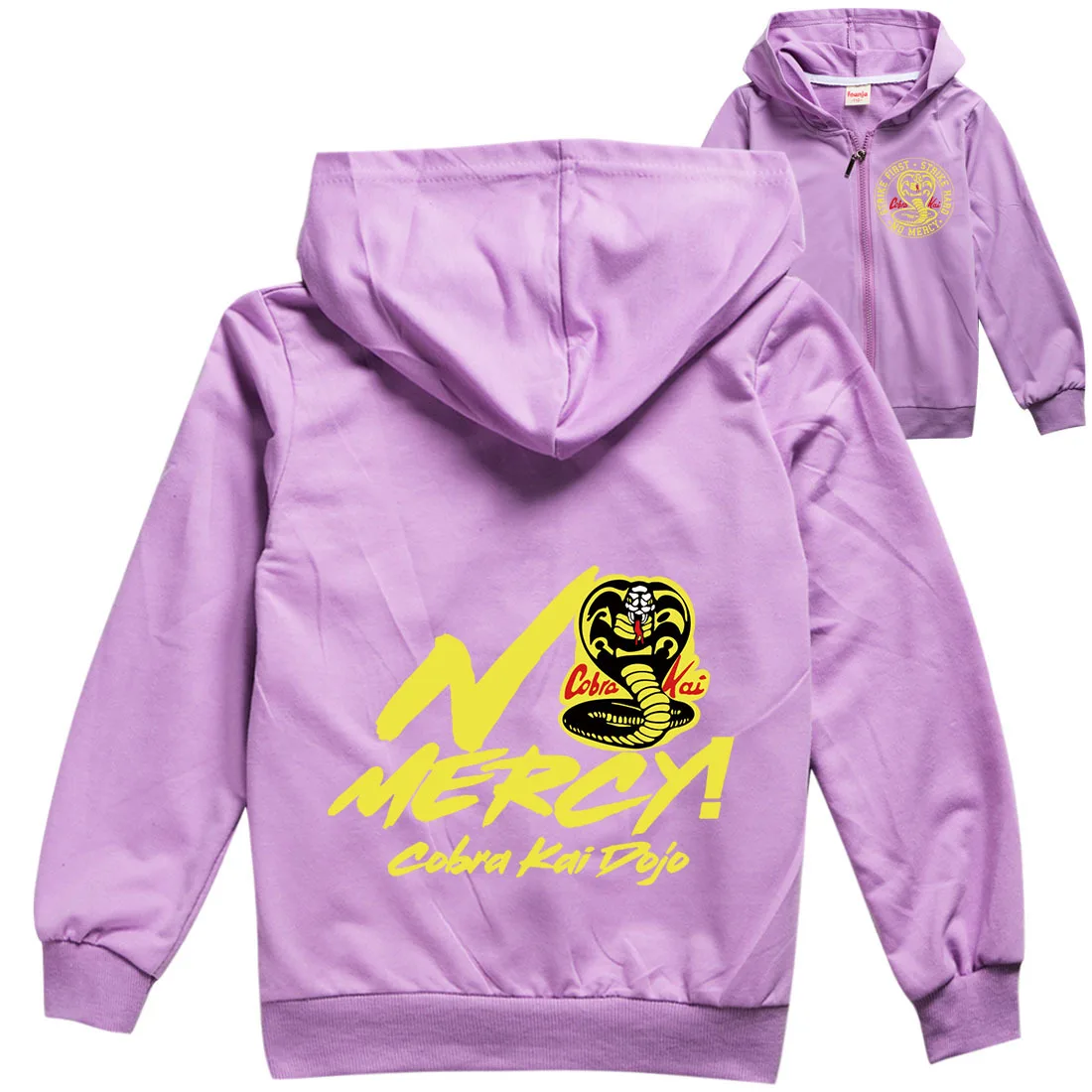 Abrigo con capucha y cremallera para niños, chaqueta de dibujos animados Cobra Kai, estampado de serpiente, Otoño, prendas de vestir, novedad