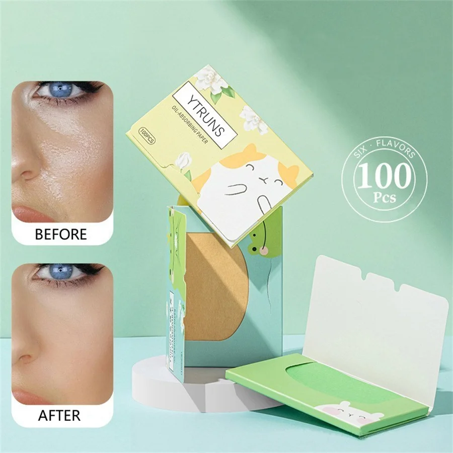 男性と女性のための香りの油吸収紙,顔の油,緑茶,ジャスミン,カモミール,ラベンダー,バラ,竹炭,1箱あたり100個