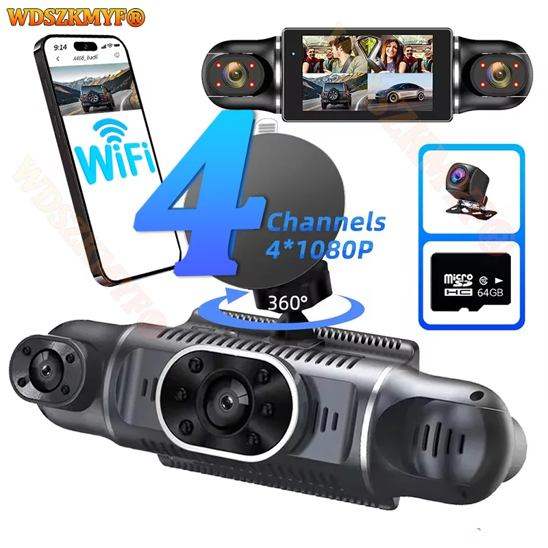 4 Channel Car DVR 4*1080P Dash Cam Car WIFI APP Video Recorder Dash Cam Front and Rear Camera 24H Parking Monitor Car Assecories