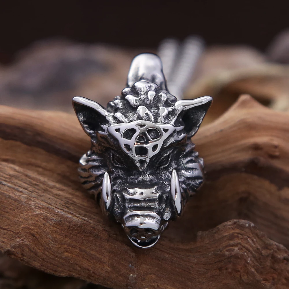 Vintage Stainless Steel Viking Boar Pendant Necklace For Men Punk Biker Medieval Beast Necklaces Cool Amulet Jewelry Wholesale