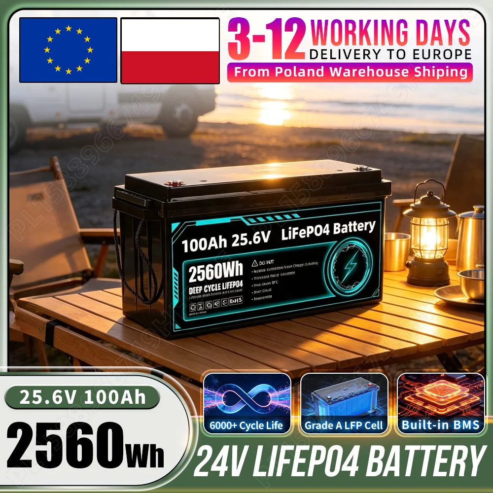 Klasse A 24V 100Ah 150Ah LiFePO4 Batteriepack 6000+ Deep Cycles 25,6V Wiederaufladbare Lithium-Eisenphosphat-Zellen Eingebautes 8S 100A BMS für Wohnmobile, Solar, Marine, Off-Grid und