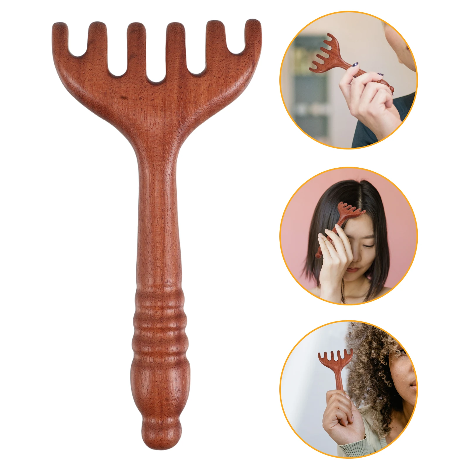 

Sandalwood Massage Comb Handheld Head Massager Scalp Scratcher Multi Functional Brown Hair Tool Wooden Ergonomic Design