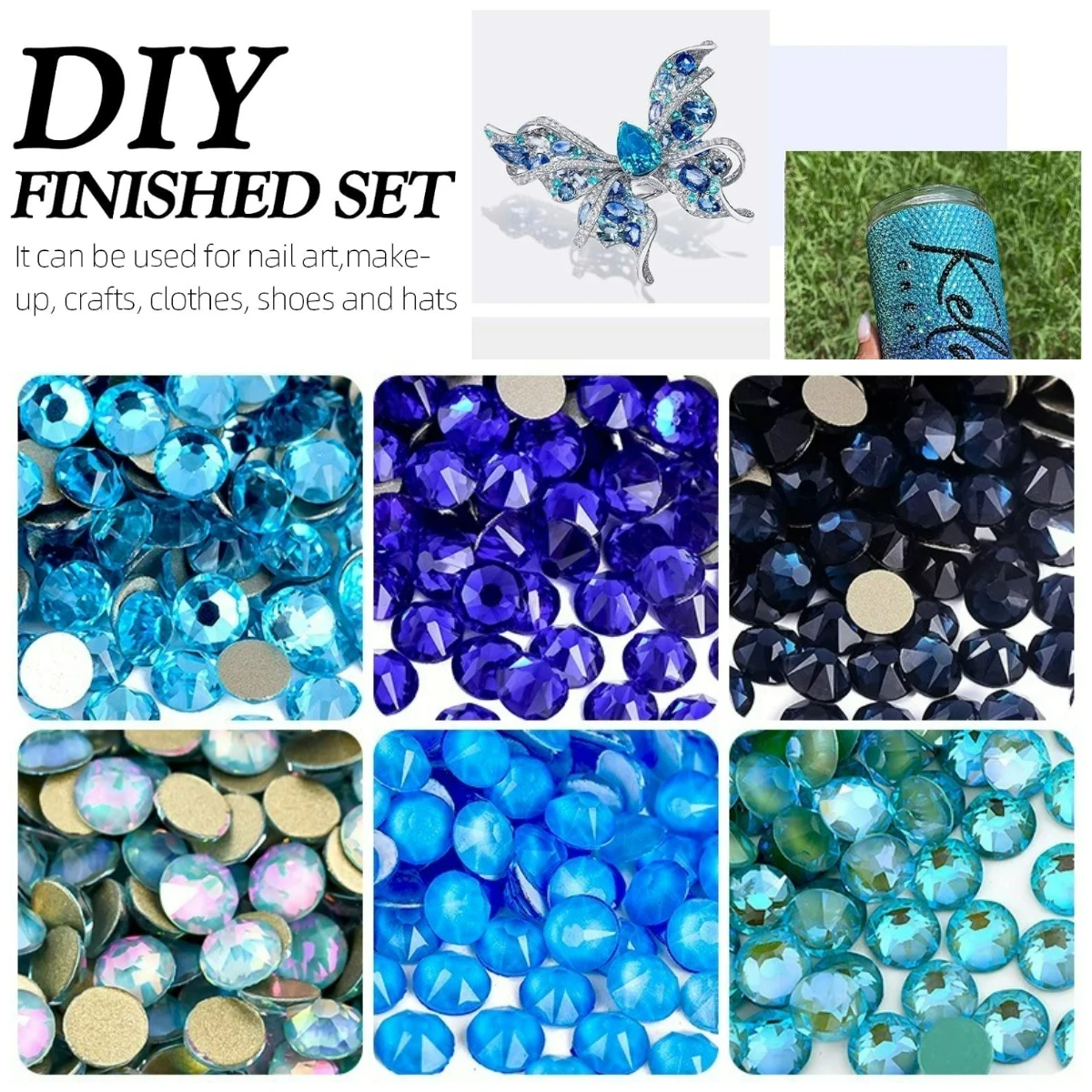 Billow Großhandel 2088 Glitzer-Saphirglas, 16 Schnitte, nicht Hotfix-Strasssteine, zum Aufkleben, für DIY-Nagelkunst-Dekorationen – Detail 1
