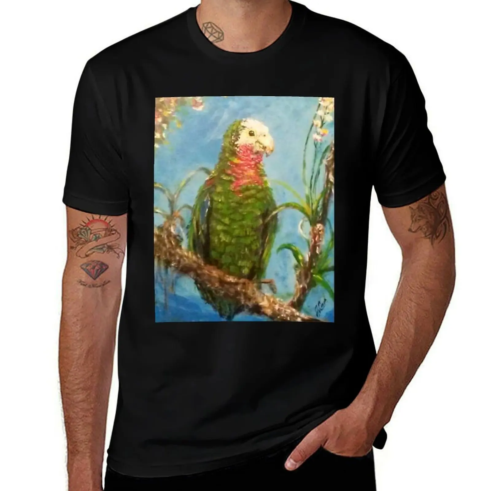 Abaco Parrot with wild orchid T-Shirt Fashion Casual Short Sleeve Top T-Shirt