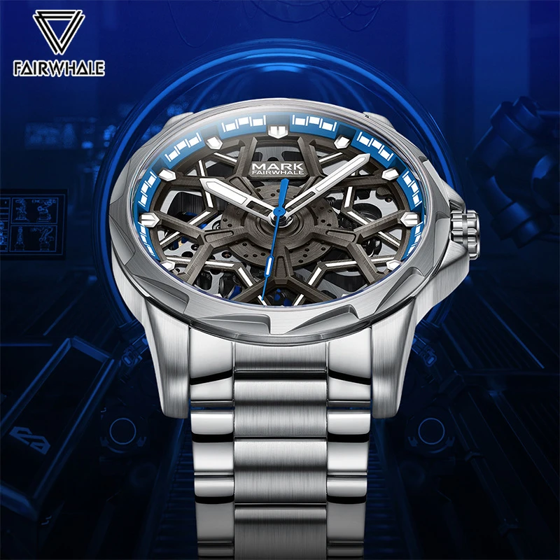 Mark Fairwhale orologio automatico verde di lusso per uomo moda scava fuori orologi scheletrati orologio da polso meccanico uomo Dropshipping