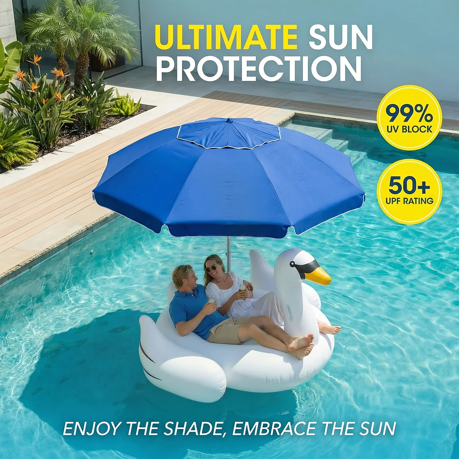 7ft Floating Umbrella for In-Pool Use, Pool Shade Umbrella with Base Cup Holder & Carry Bag, Portable Sun Shelter for Pool image 4