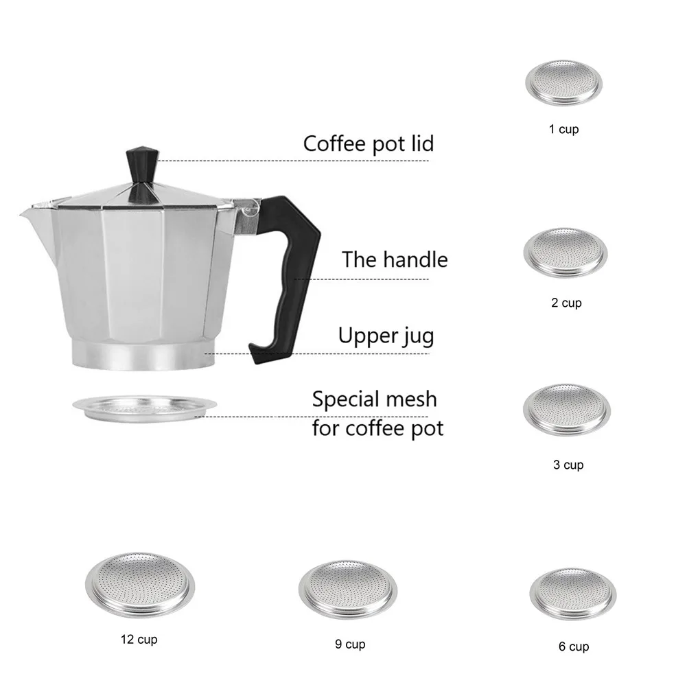 1/2/3/6/9/12 Cangkir Kopi Cincin Karet Gasket Filter Set Gasket Segel Karet Silikon untuk Moka Pot Espresso Pembuat Kopi Bagian