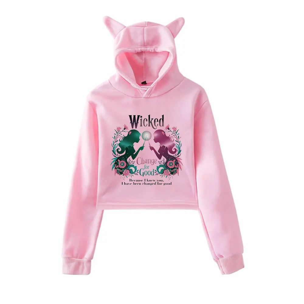 

Wicked Changed For Good Merch винтажная уличная одежда 90-х годов с логотипом толстовки с капюшоном для девочек укороченный модный пуловер с кошачьими ушками