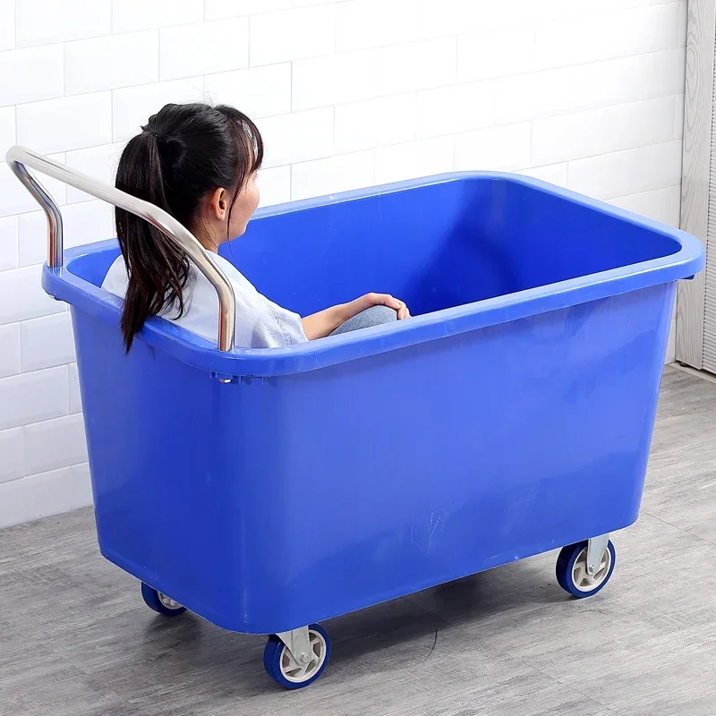 

A Pushable storage box plastic water tank trolley cart wheeled storage box portable express hand cart shopping cart