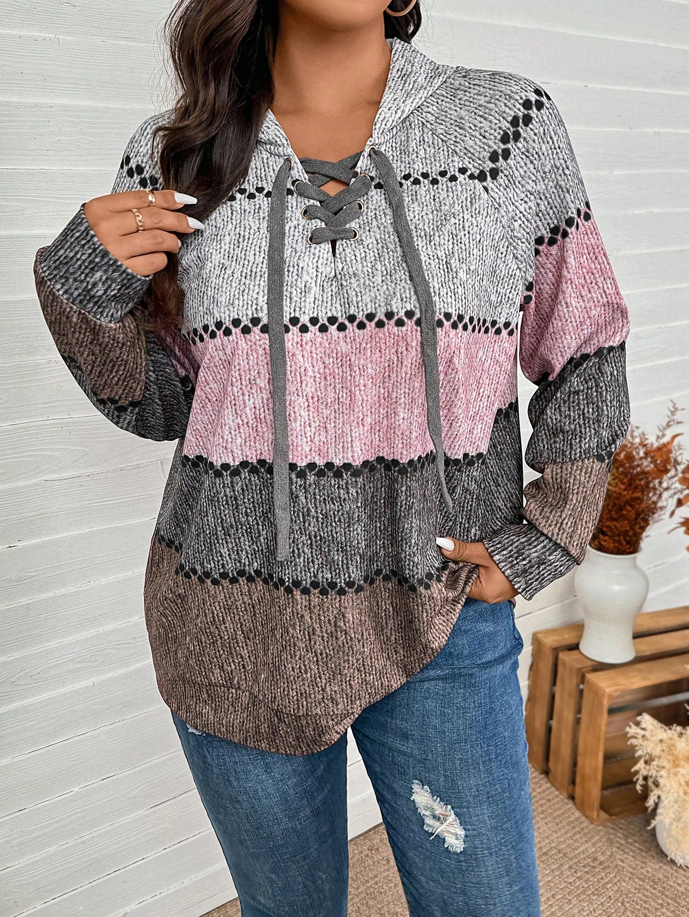2026 New Autumn Loose Casual Streetwear Top Winter Women Pullover Hoodie Long Sleeve Drawstring Waist Printed Pattern Sweatshirt