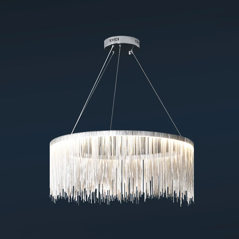 

Creative Restaurant Tassel Hanging Lamps Sliver Luxury LED Chandeliers Lights Living Room Bedroom Nordic Decor Lighting Fixtures