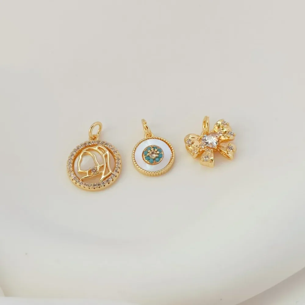 

14K Copper Plated Gold Zircon Decorated with White Butterfly Shells, Round Butterfly Pendant, Bracelet, DIY Accessory