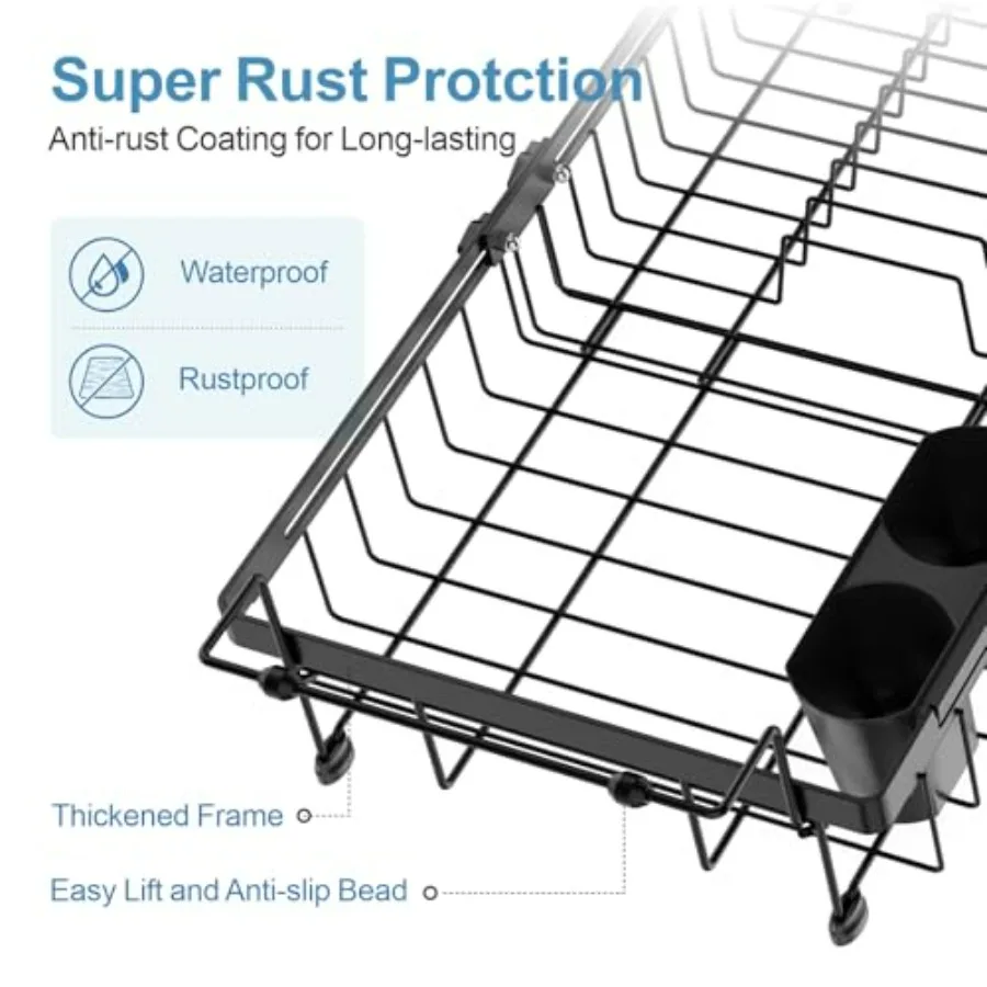 رف تجفيف الأطباق في الحوض بسعة قابلة للتوسيع لطاولة المطبخ قابلة للتعديل فوق تجفيف الأطباق مع حصيرة غير قابلة للانزلاق 15.820