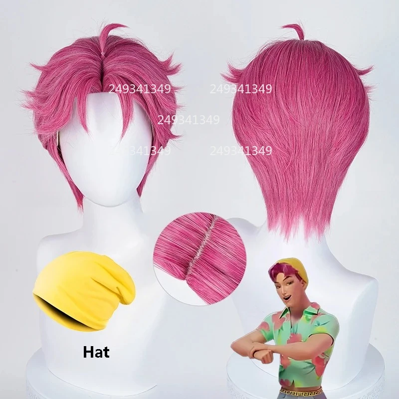 

Saja Boys Abby Cosplay Wigs Kpop Demon Hunters Role Play Dress Up Hat Man Pink Short Synthetic Wig Halloween Costume Accessories