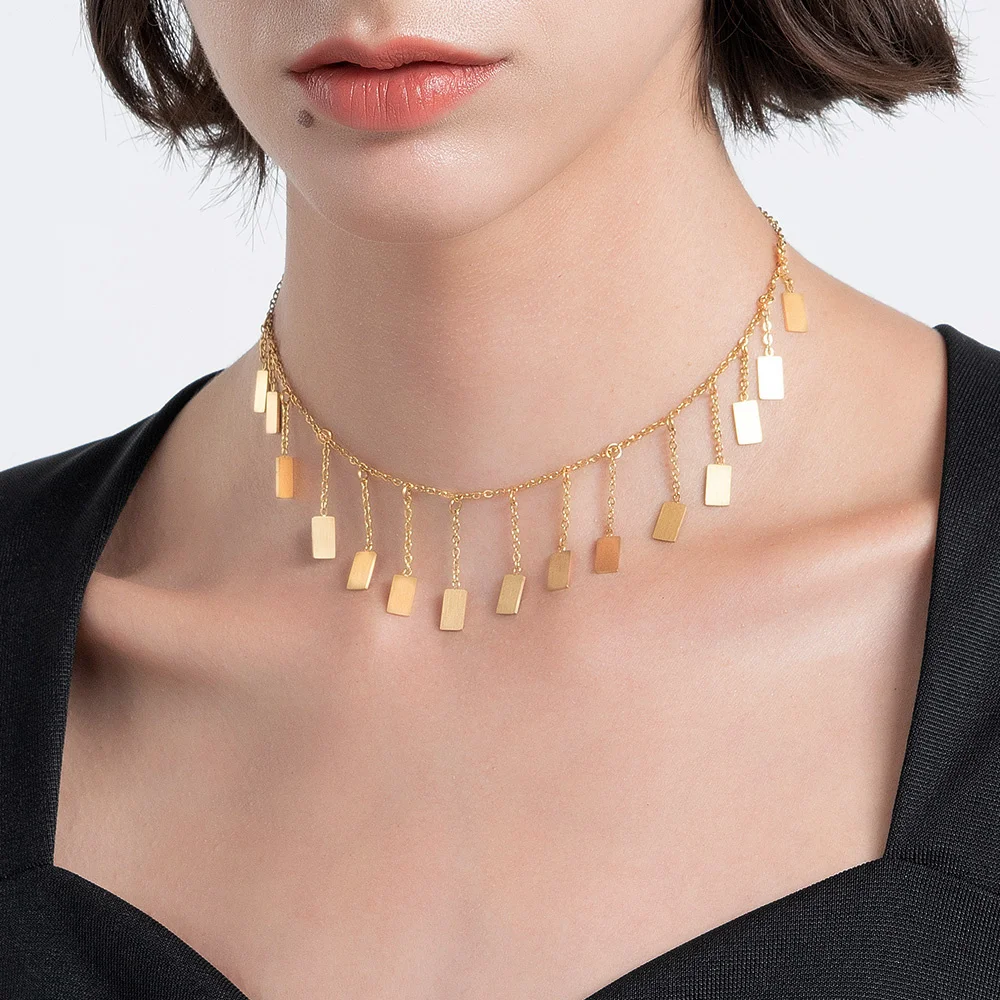 

ENFASHION Royal Hanging Square Necklace For Women Gold Color Choker Necklaces Stainless Steel Collier Fashion Jewelry P213204