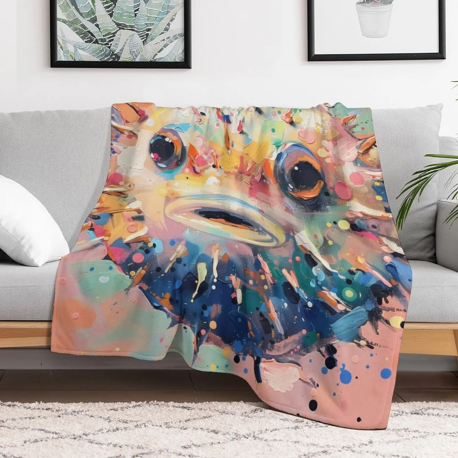 Pufferfish in Bright Modern Colors Throw Blanket For Decorative Sofa Soft Big Blankets