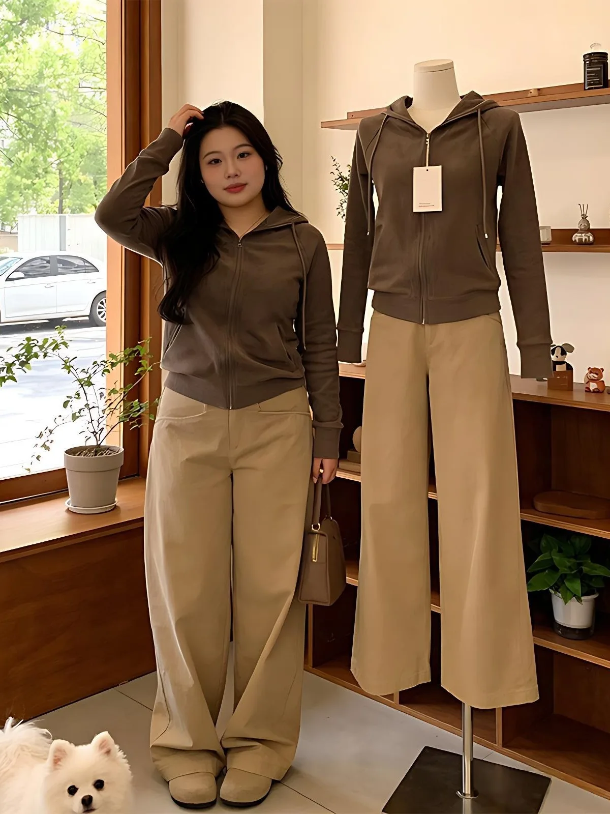

plus Size Women's Spring 2026 Slimming Long Sleeve Hooded Casual Wide Leg Pants Two Piece Set Fashionable Commute Korean Style