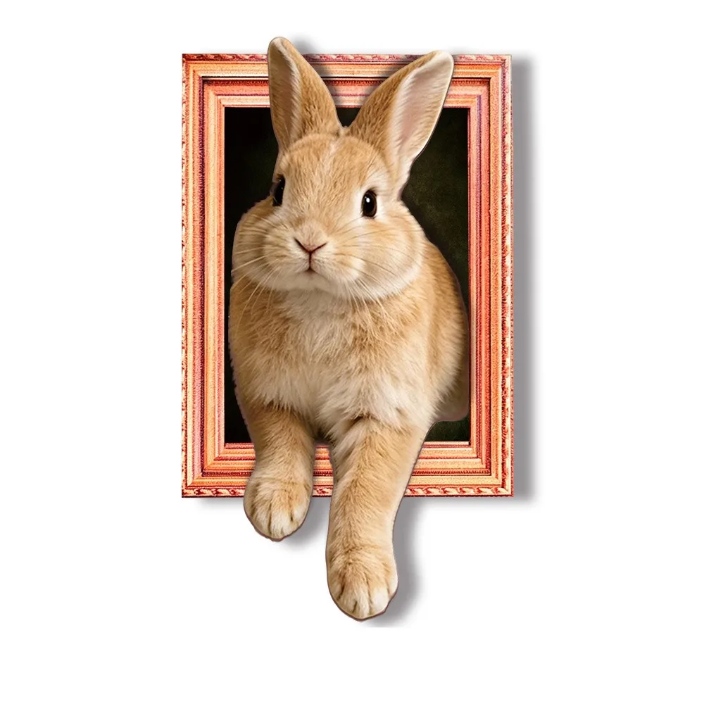 Oil Painting Style 3D Rabbit Refrigerator Magnets Bunny Art Print Vintage Wooden Frame Fridge Magnets Funny Photo Holder Magnet