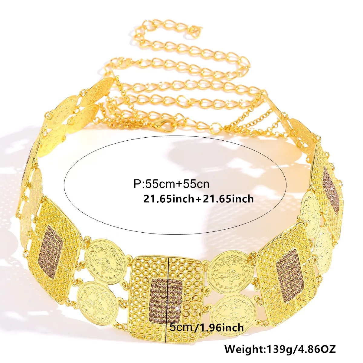 Gold Yollow-Inlayed Pendant Belt For Luxury Style Versatile Formal Dress, Decorative Delt