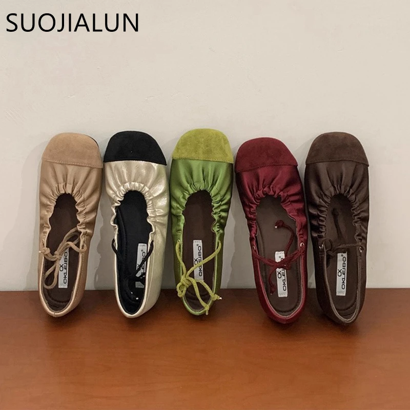 SUOJIALUN/2022, осенние женские туфли на плоской подошве, модные однотонные туфли Мэри Джейн с круглым носком и мелким слипоном, мягкие туфли на плоском каблуке