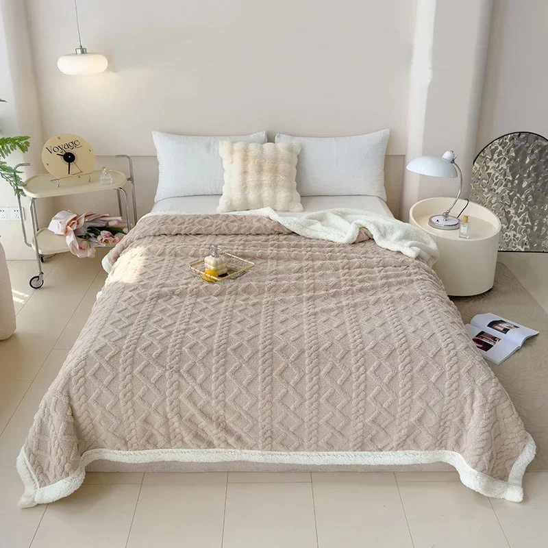 

Soft Skin-friendly Lambswool Blanket,Thickened Warm Diamond Plaid Bed Blankets,Fluffy Comfortable Blanket For Bedroom Sofa