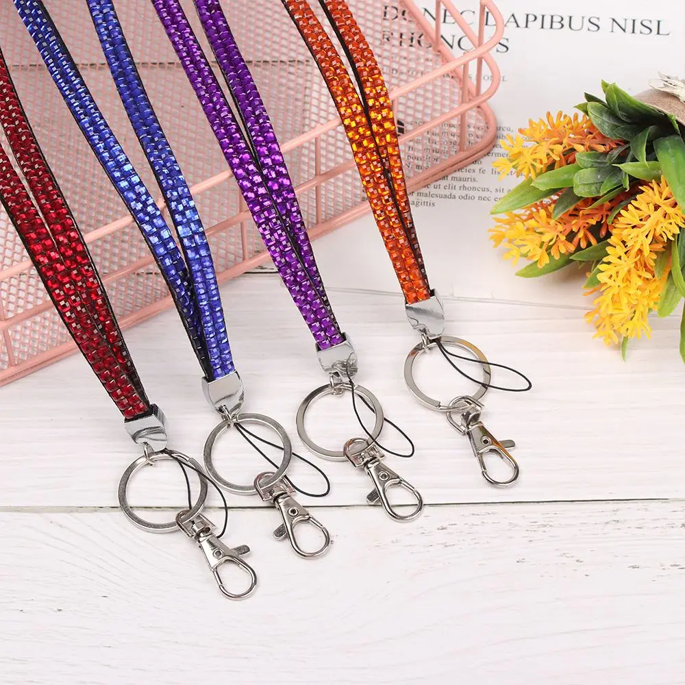 1pc Badges Rhinestone Card Holder Retractable Hanging Rope Lanyard  Neck Strap