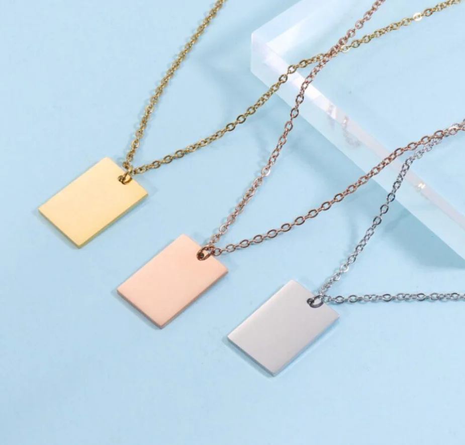 

wholesale 10Pcs Rectangle Pendant Necklace Stainless Steel Cable Chain Necklace For DIY Custom Name Logo Women's Jewelry