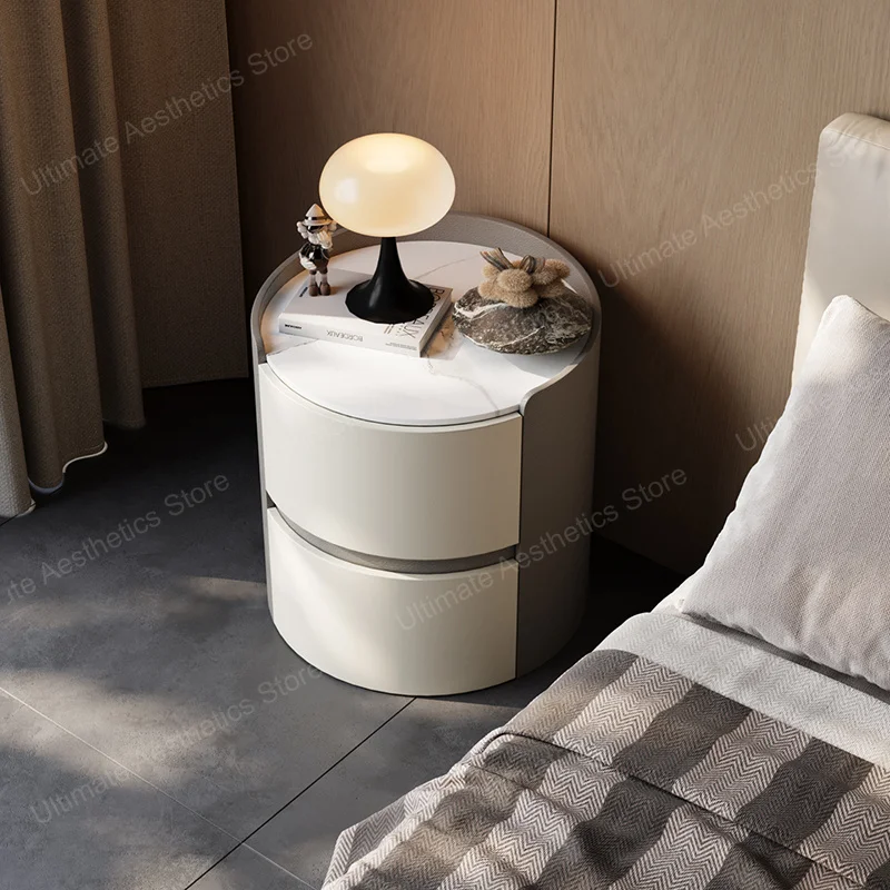 Italian Style Round Bedside Tables Light Luxury Space Saving Nightstand Quality Delicacy Mesitas De Noche Bedroom Furniture