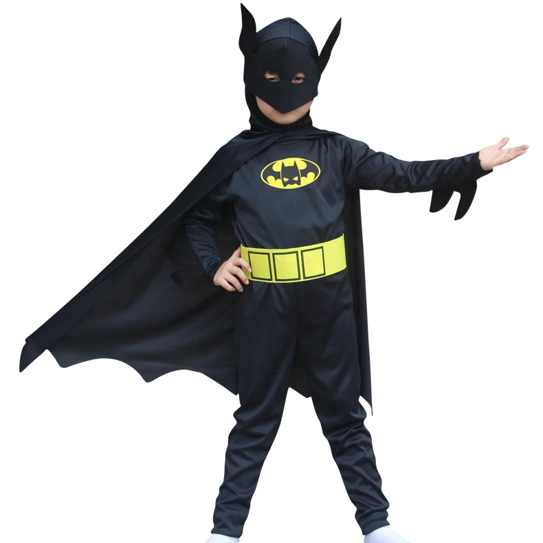 Kids Bat Cosplay Jumpsuit Hero Costume Suit with Cape Superhero High Quality Carnival Party