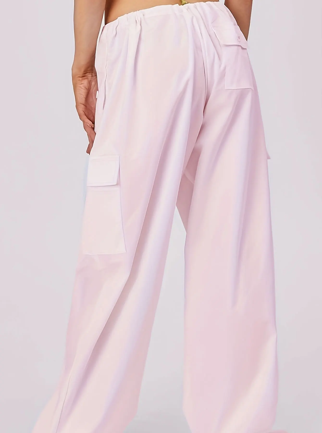 กางเกงลำลองผู้หญิงสีชมพูทรงโอเวอร์ไซส์ ผ้าทอ สวมใส่สบาย ทรงหลวม เอวสูง ทรงขาตรง สีชมพู