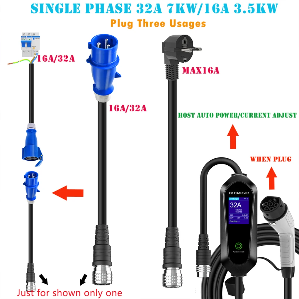 

Портативное зарядное устройство для электромобилей Type-2, настенное автоматическое распознавание 16A/32A, 3,5 кВт/7 кВт, 5 м, однофазное с ЖК-дисплеем, Bluetooth, WIFI, управление через приложение